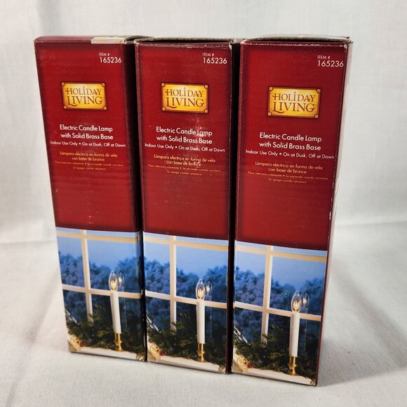 Christmas Window Candle Lamps Brass Base Plug In Holiday Living LOT of 3 NEW - Picture 1 of 9